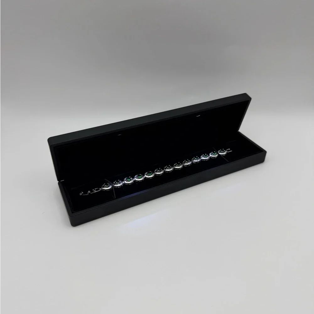 Silver Emerald Oval Halo Bracelet - Picture 3 of 8